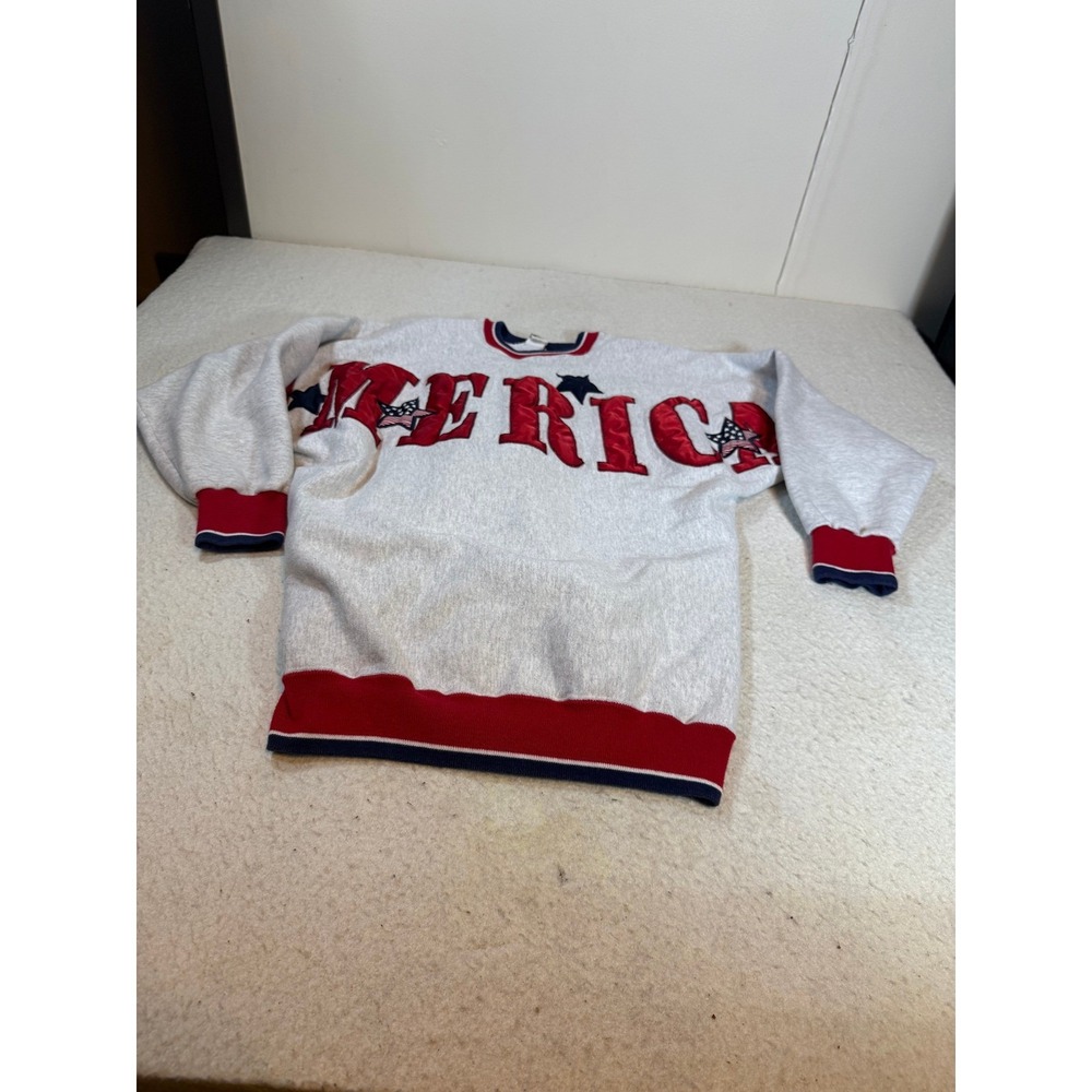 Vintage Legends America Sweatshirt Mens Large Made in USA Heather Gray Red Blue